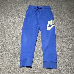 Nike sweatpants Boys 6 Fleece Joggers Royal Blue Big Logo Swoosh Cuffed Pockets